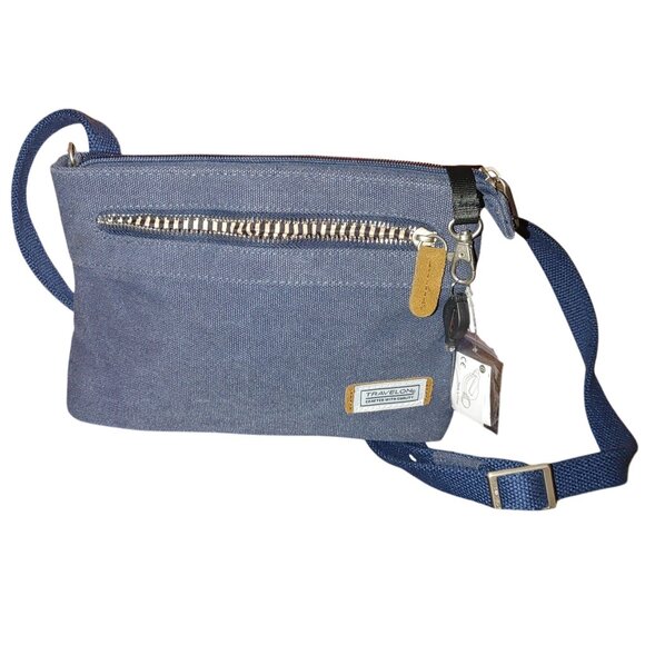 Travelon Blue Crossbody Bag RFID Blocking Anti Theft Heritage Small Cotton - Picture 1 of 8